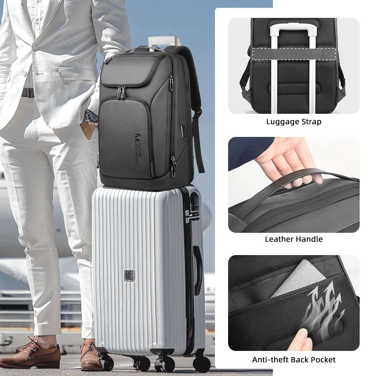 Mochila HK Tech Grey – Gran Capacidad para 17.3", Puerto USB y Seguridad Antirrobo