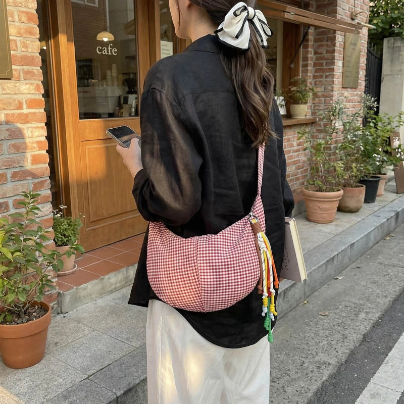Bolso Bandolera de Cuadros Microfibra para Mujer