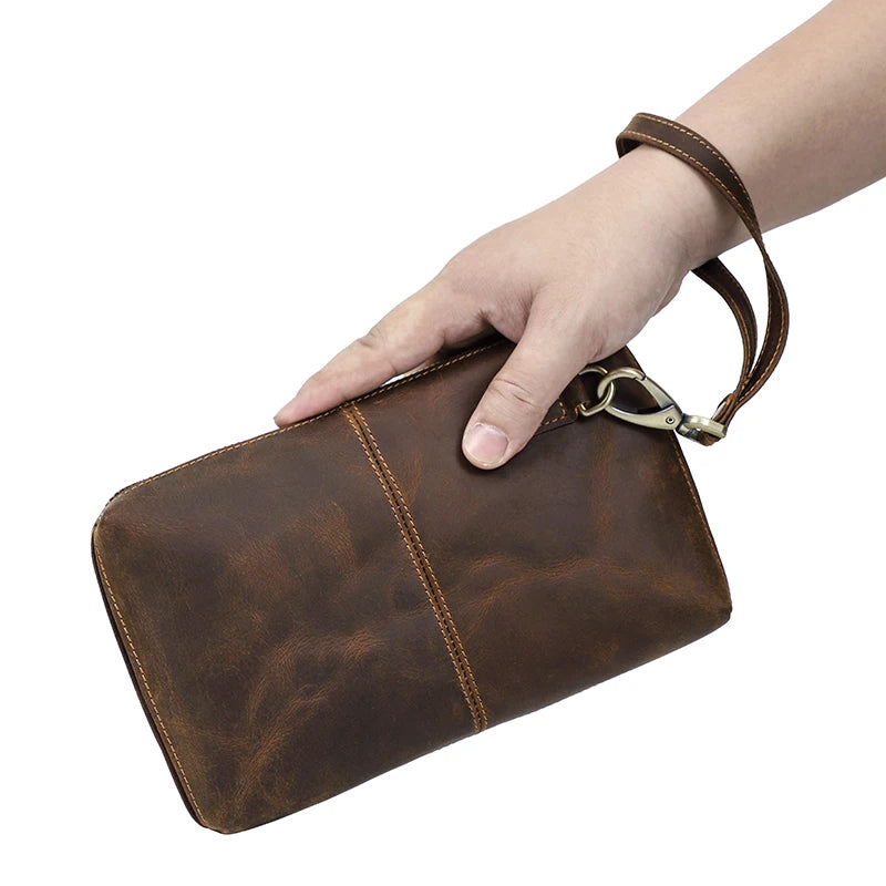 Cartera de Mano Vintage de Piel Genuina para Hombre