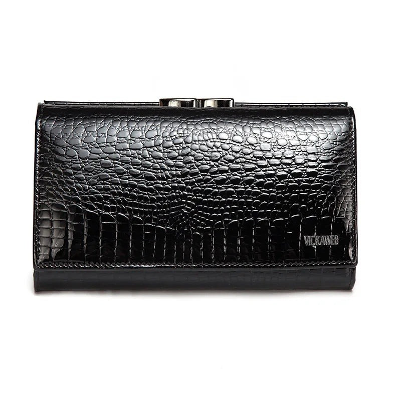 Cartera de Piel Genuina Grabado Cocodrilo con Boquilla