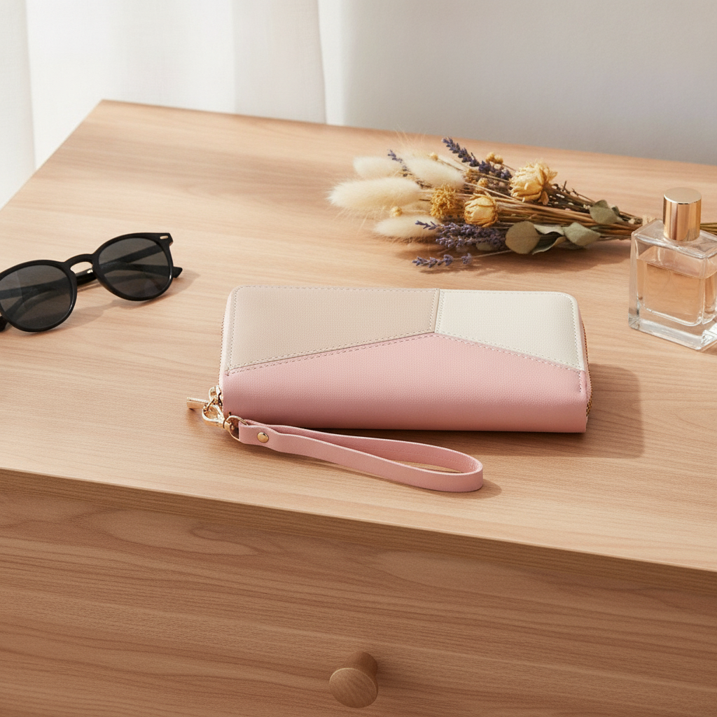 Cartera Larga con Cremallera Bicolor para Mujer