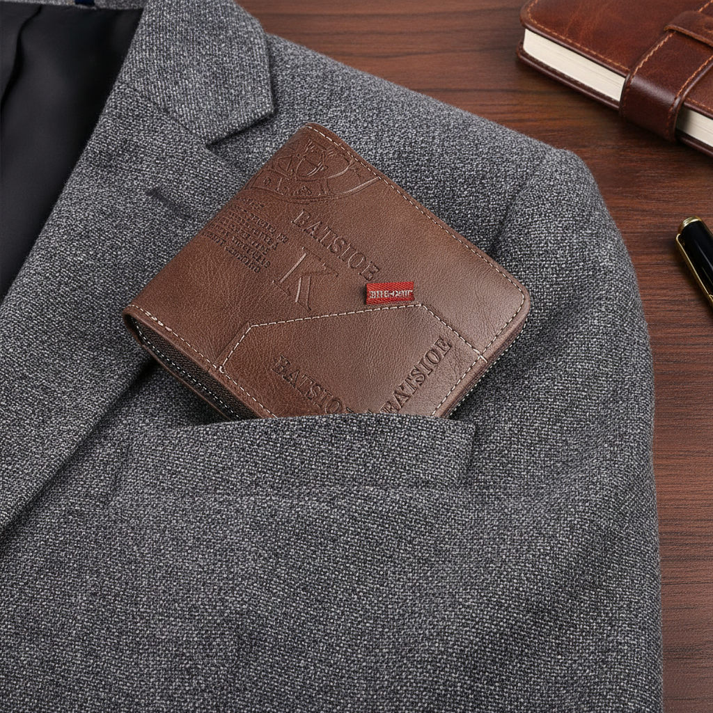 Cartera Vintage con Cremallera Efecto Piel Encerada para Hombre