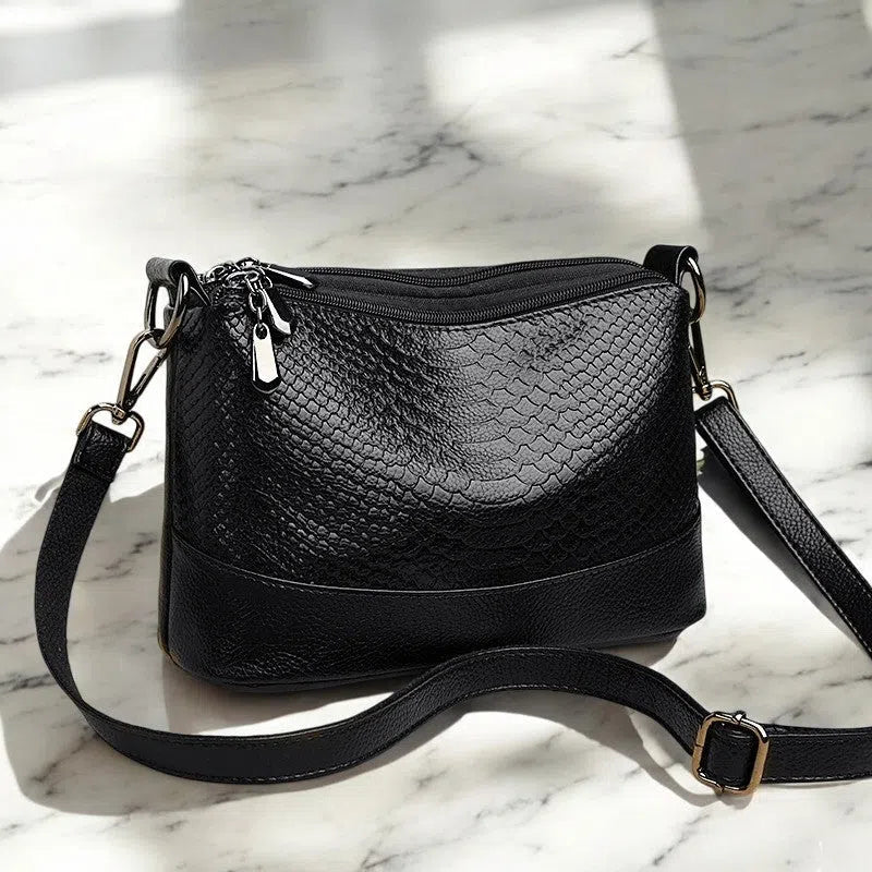 Bolso Bandolera Vintage de Piel de Cocodrilo Negro