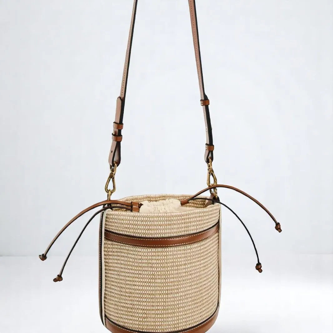 Bolso Cubo de Paja Natural Estilo Casual