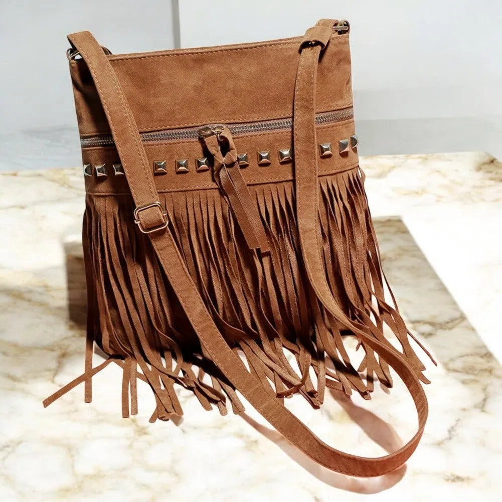 Bolso Flecos Bandolera Gamuza