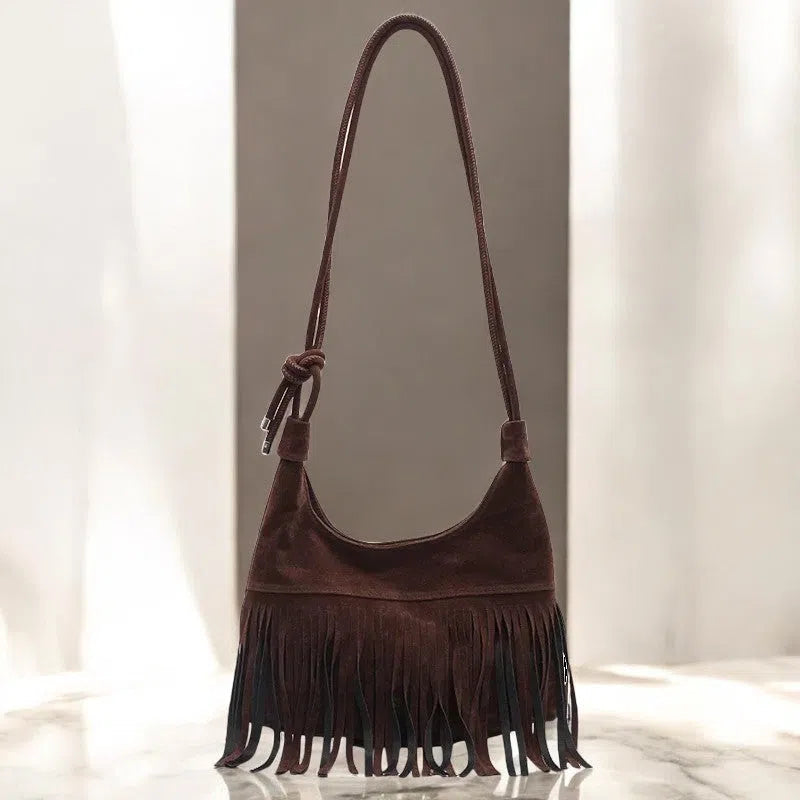 Bolso Flecos Gamuza Elegante Color Café