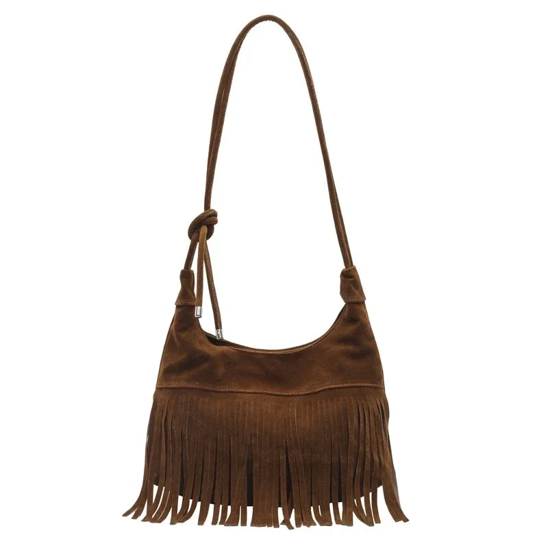 Bolso Flecos Gamuza Elegante Color Caqui