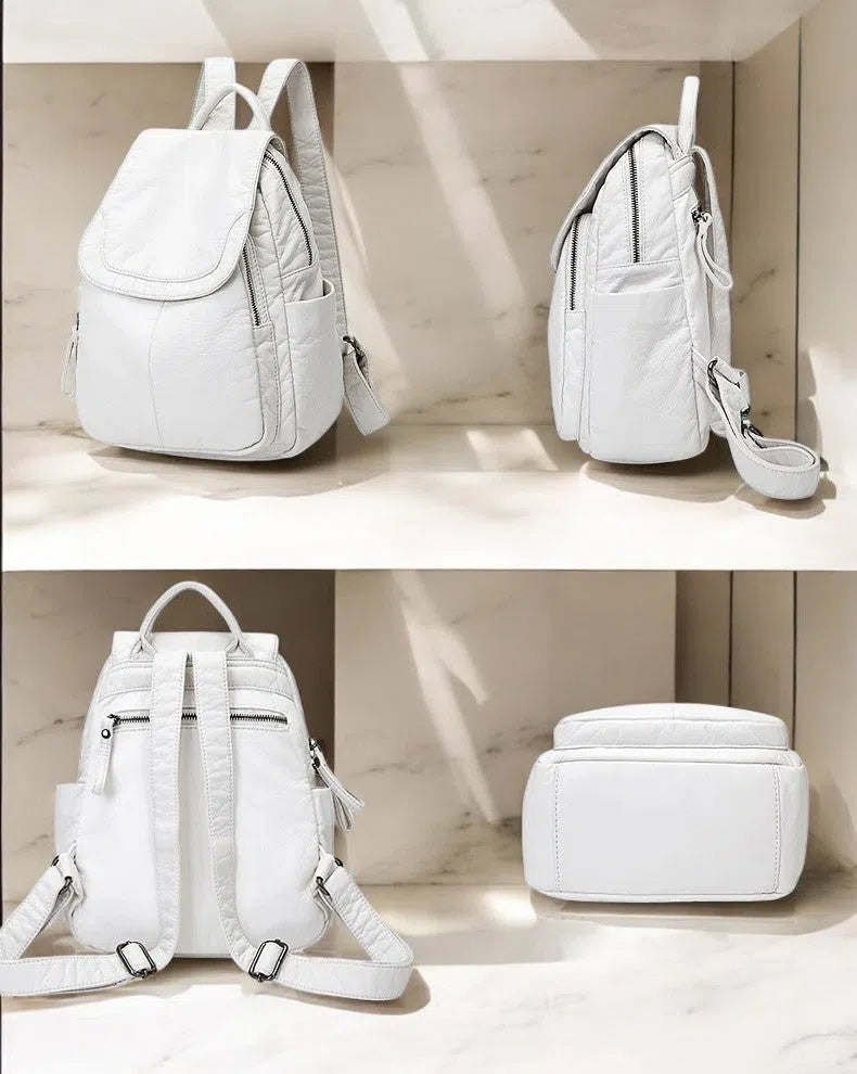 Bolso Mochila Casual de Piel Sintética Blanco
