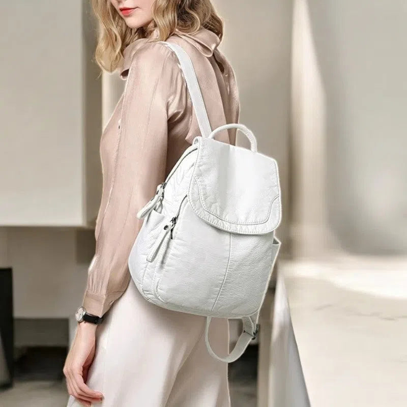 Bolso Mochila Casual de Piel Sintética Blanco