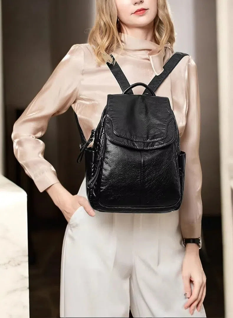 Bolso Mochila Casual de Piel Sintética Negro