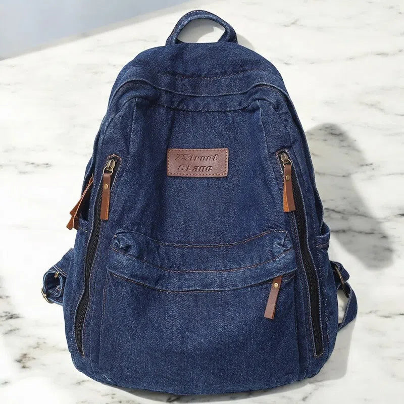 Bolso Mochila Denim con Cierres Laterales Azul Oscuro