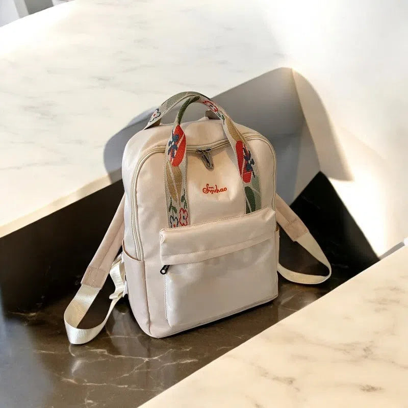 Bolso Mochila Nylon Bordado Floral