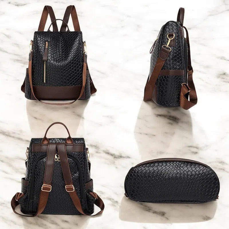 Bolso Mochila Universitaria de Cuero Negro