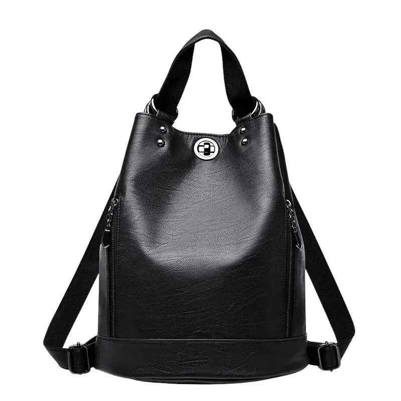 Bolso Mochila de Cuero Auténtico Negro