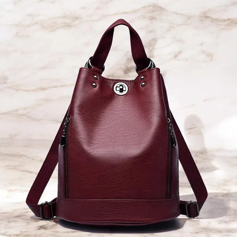 Bolso Mochila de Cuero Auténtico Vino