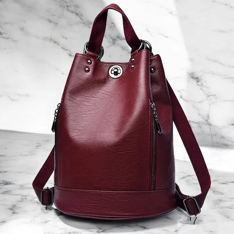 Bolso Mochila de Cuero Auténtico Vino