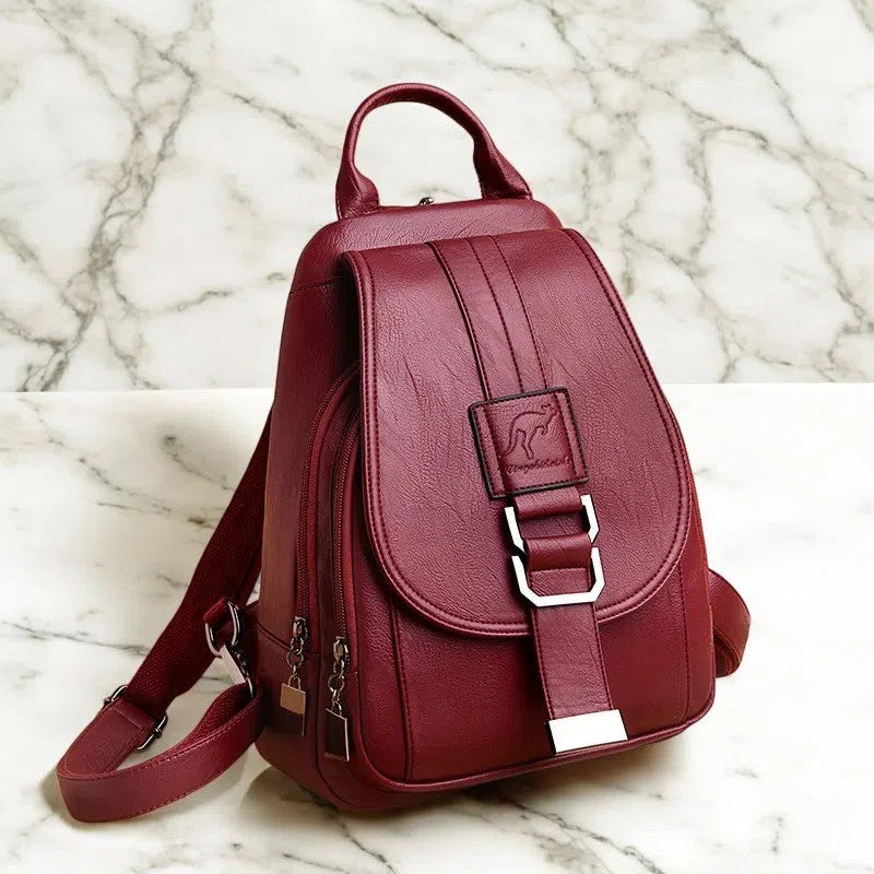 Bolso Mochila y Bandolera Elegante de PU Vino