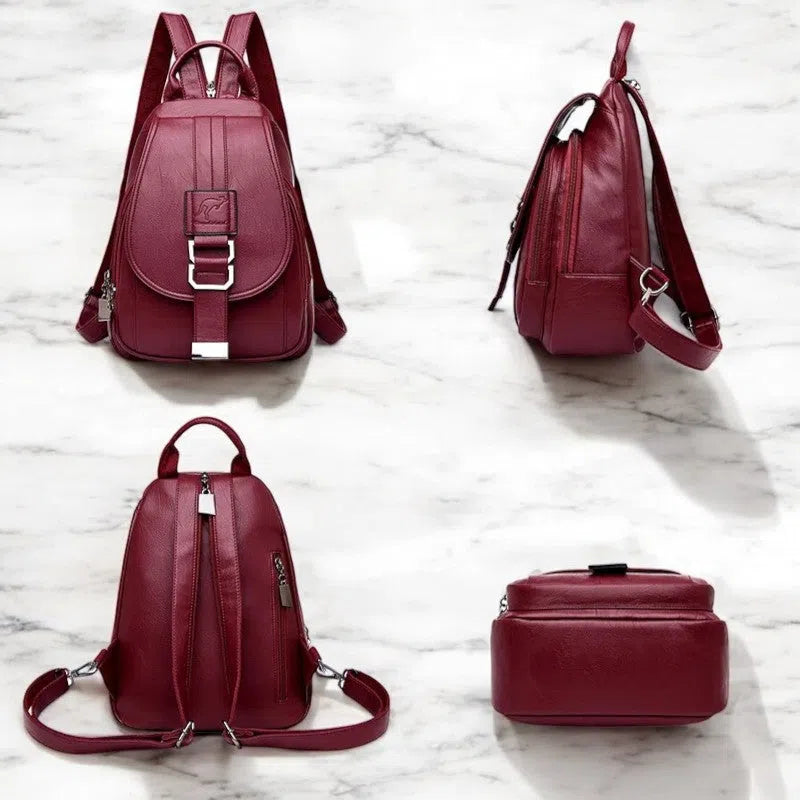 Bolso Mochila y Bandolera Elegante de PU Vino