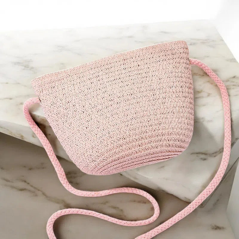Bolso Playa Mini Tejido de Paja Rosa