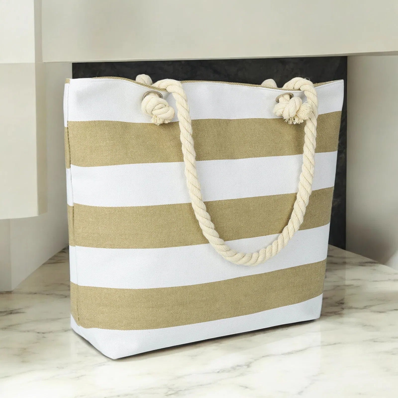 Bolso Playa Rayas con Asas Trenzadas