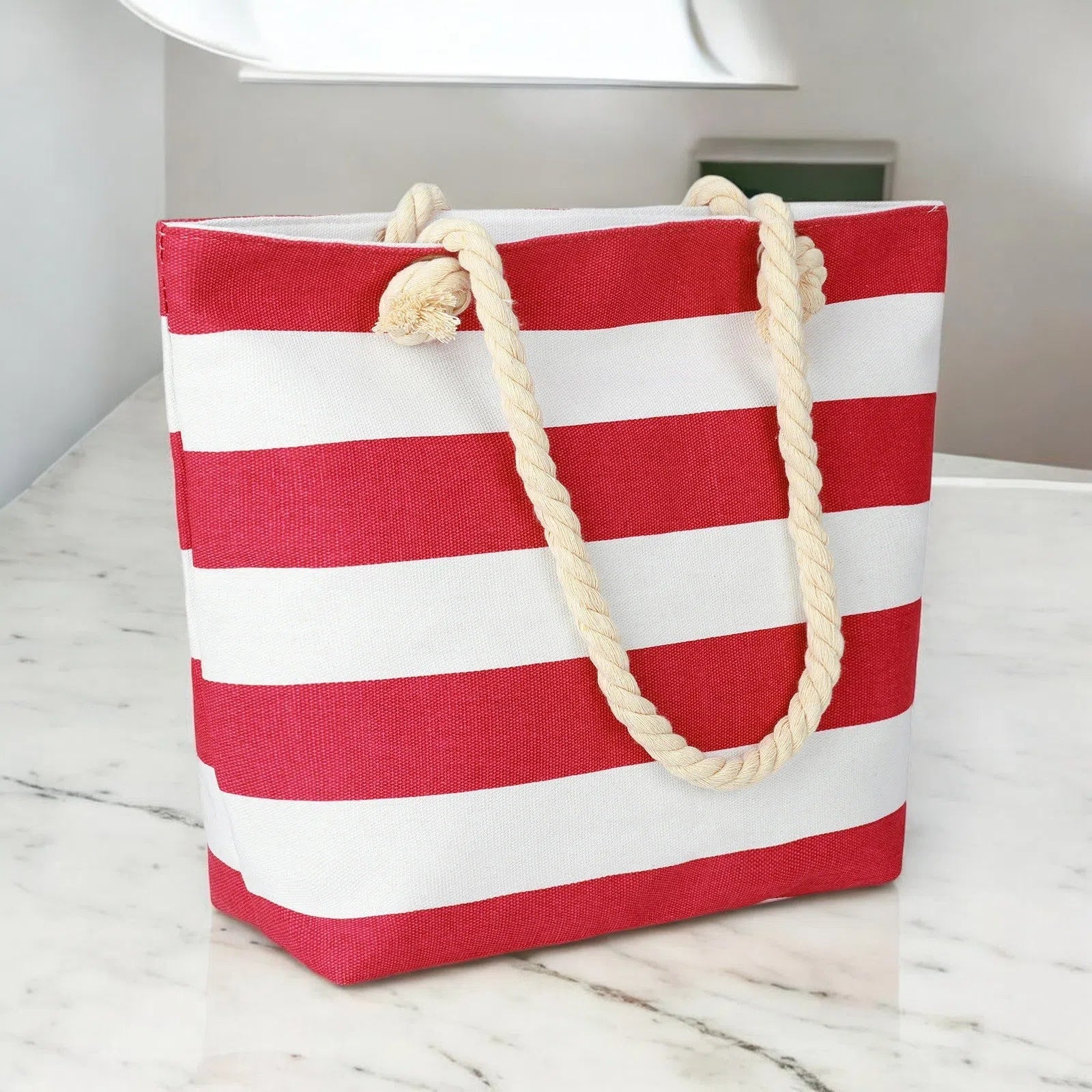 Bolso Playa Rayas con Asas Trenzadas