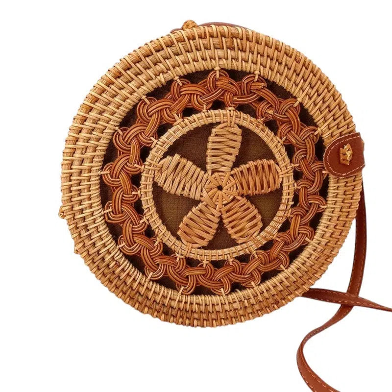 Bolso Rafia Redondo Rígido a Mano Floral