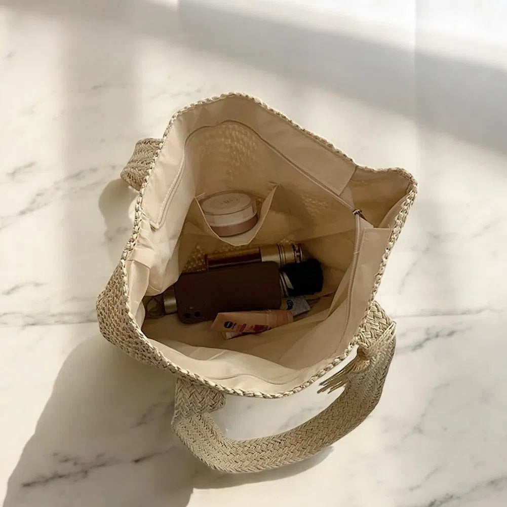 Bolso Rafia Shopper con Flecos