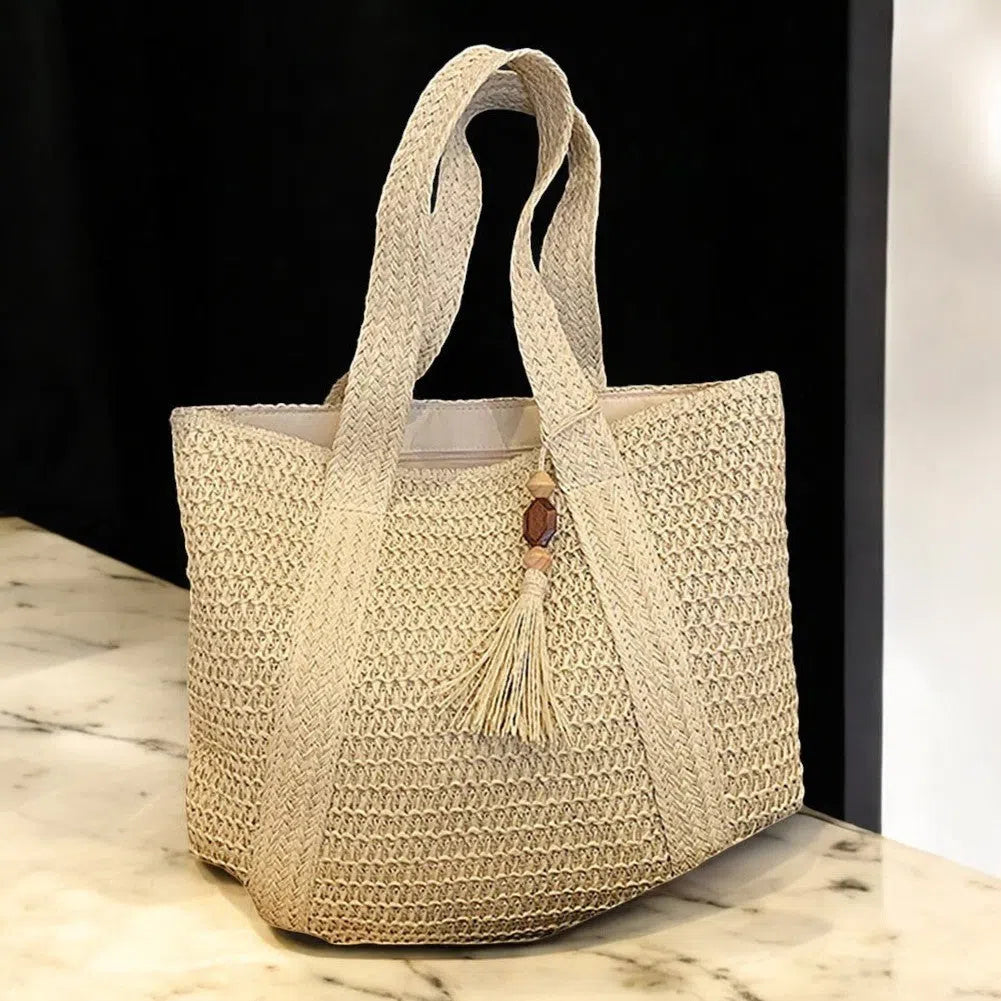 Bolso Rafia Shopper con Flecos