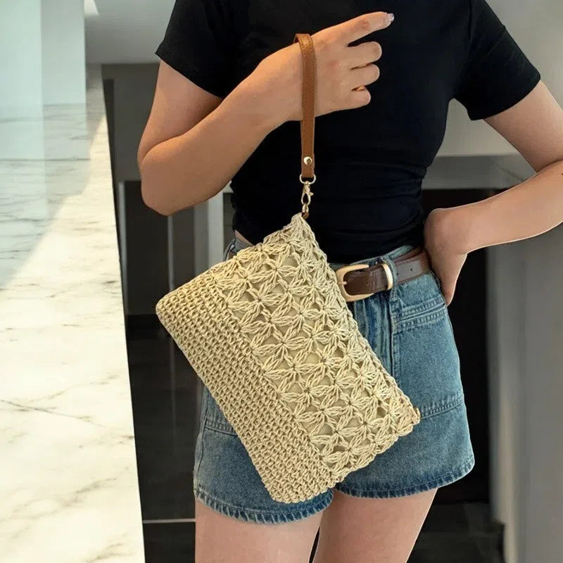 Bolso Rafia Tejida Minimalista Casual Beige