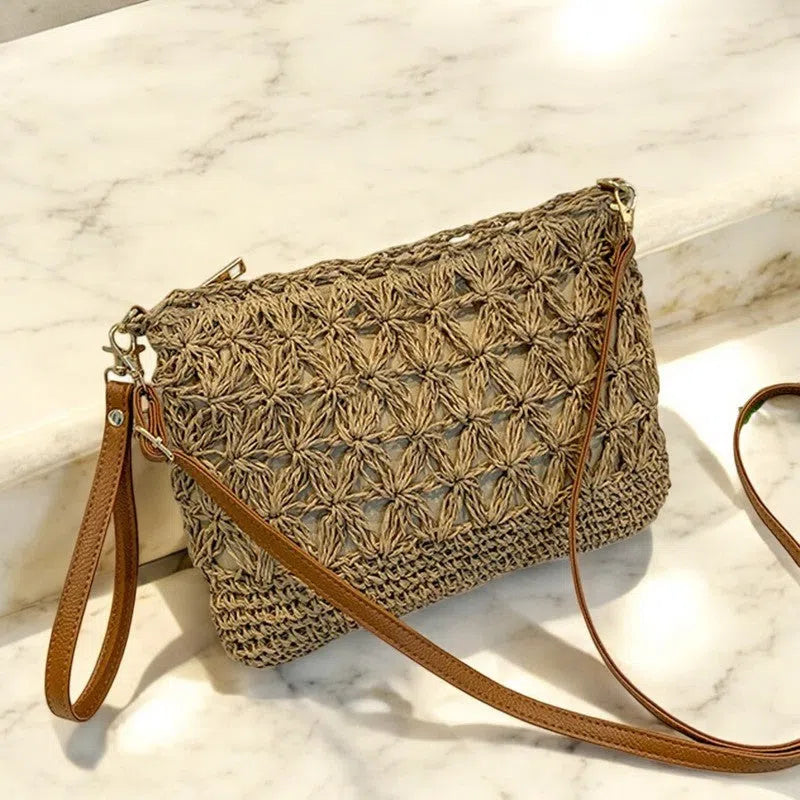 Bolso Rafia Tejida Minimalista Casual Caqui