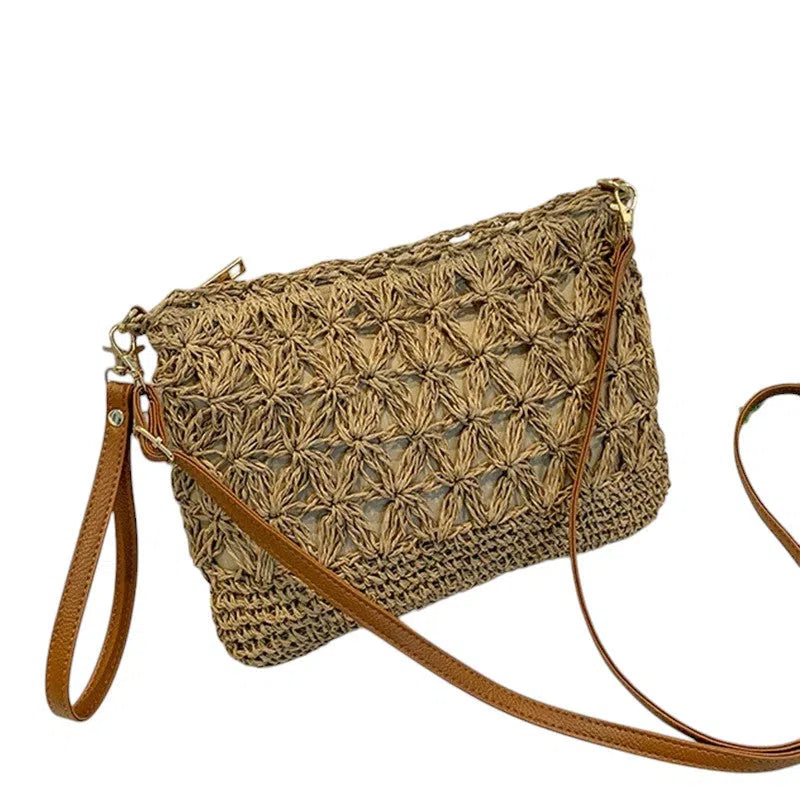 Bolso Rafia Tejida Minimalista Casual Caqui