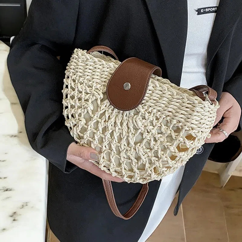 Bolso Rafia Tejido Media Luna Bohemio
