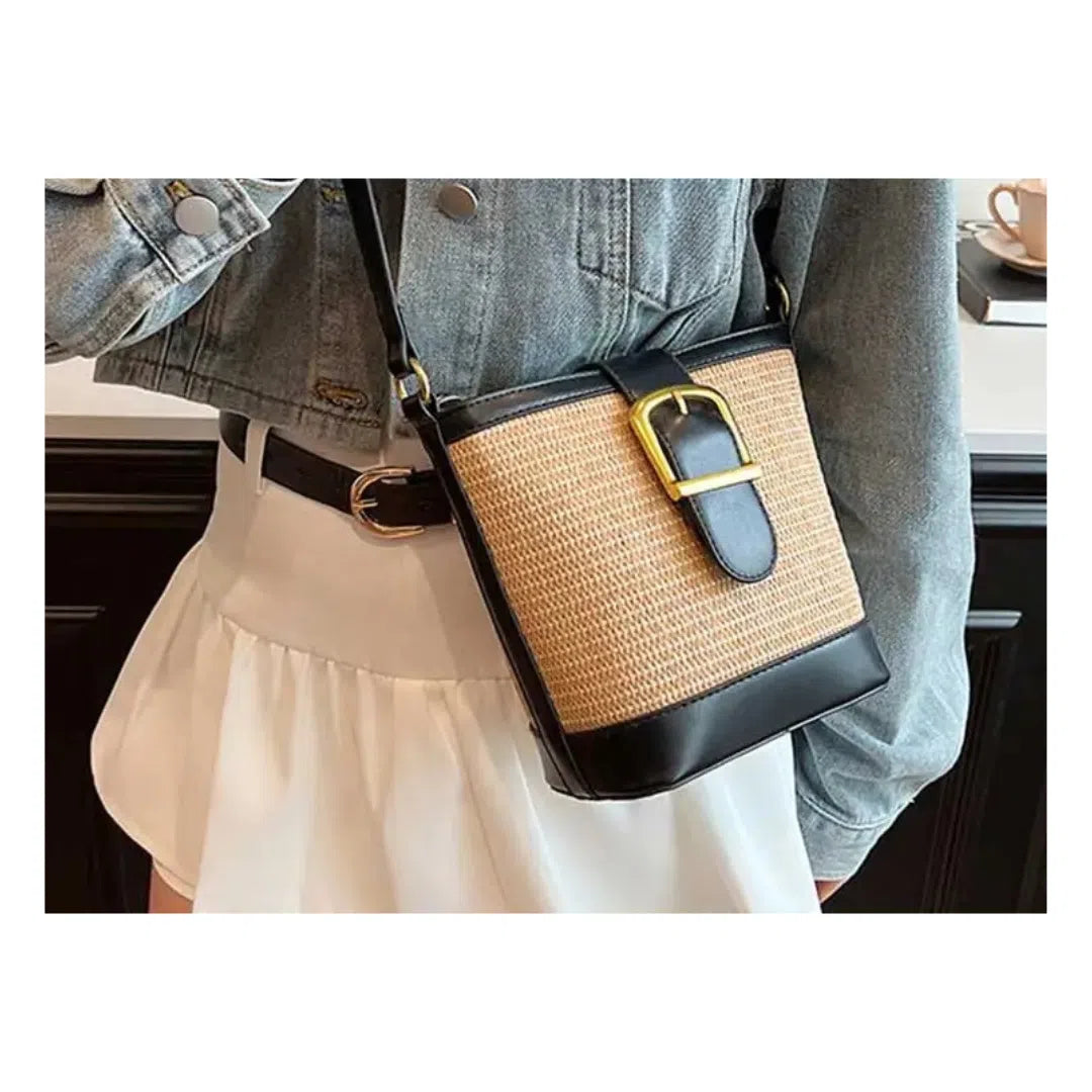 Bolso Rafia Tipo Bandolera Elegante Negra