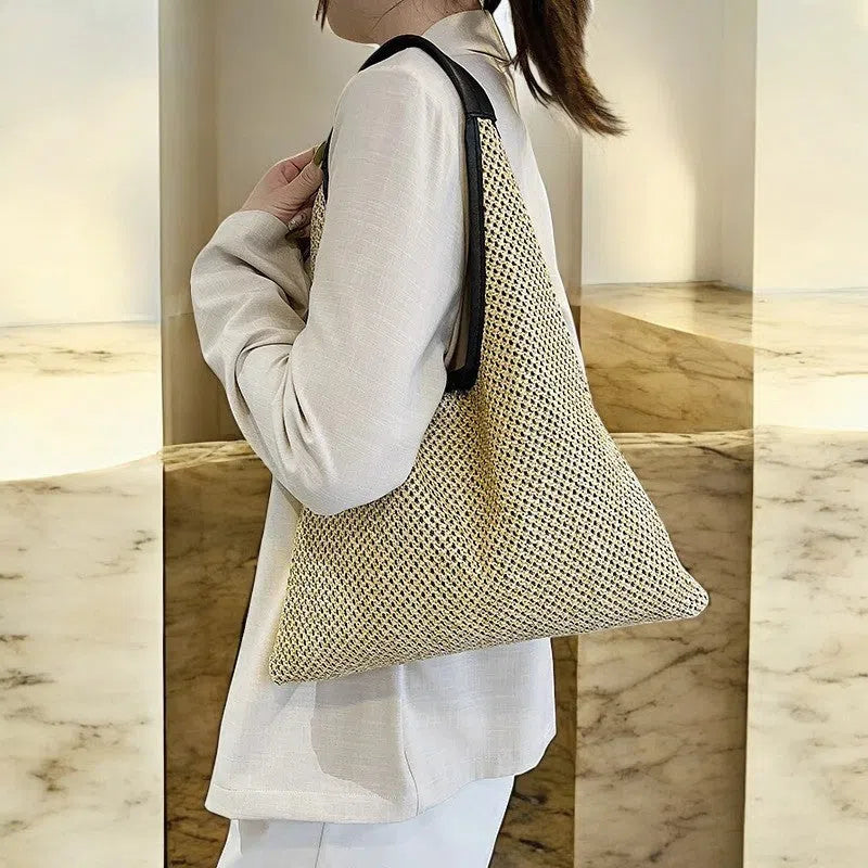 Bolso Rafia de Hombro Elegante Caqui