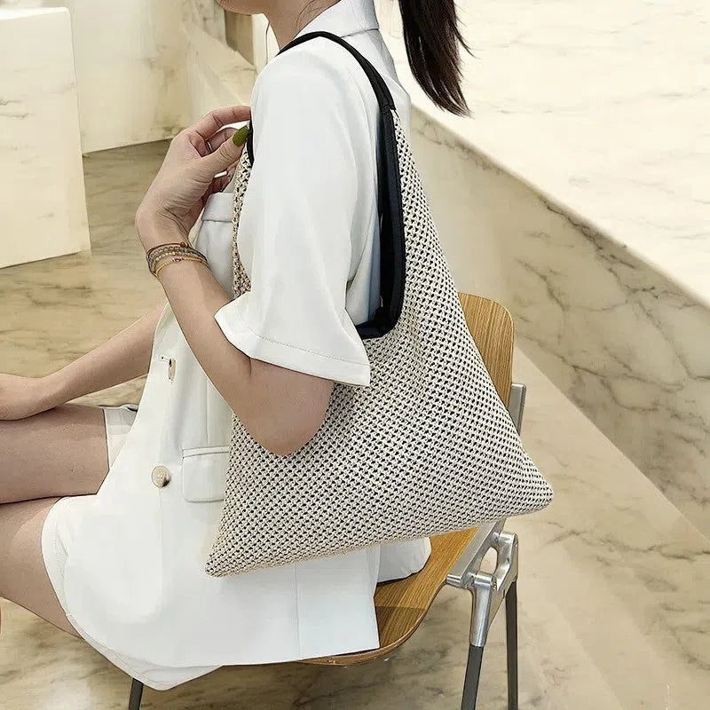 Bolso Rafia de Hombro Elegante Crema