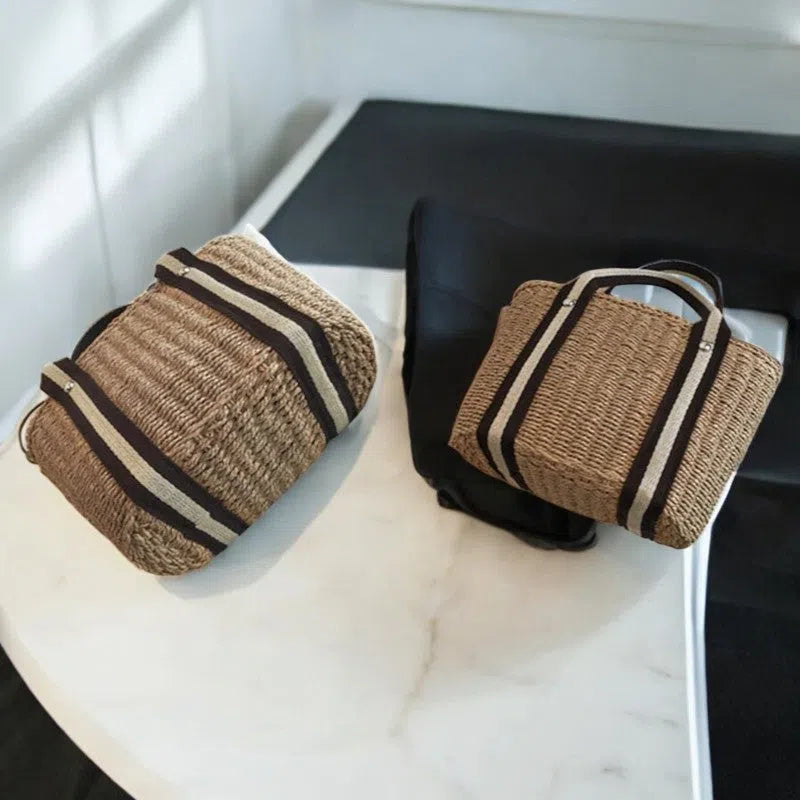 Bolso Rafia para Playa Rígido Caqui