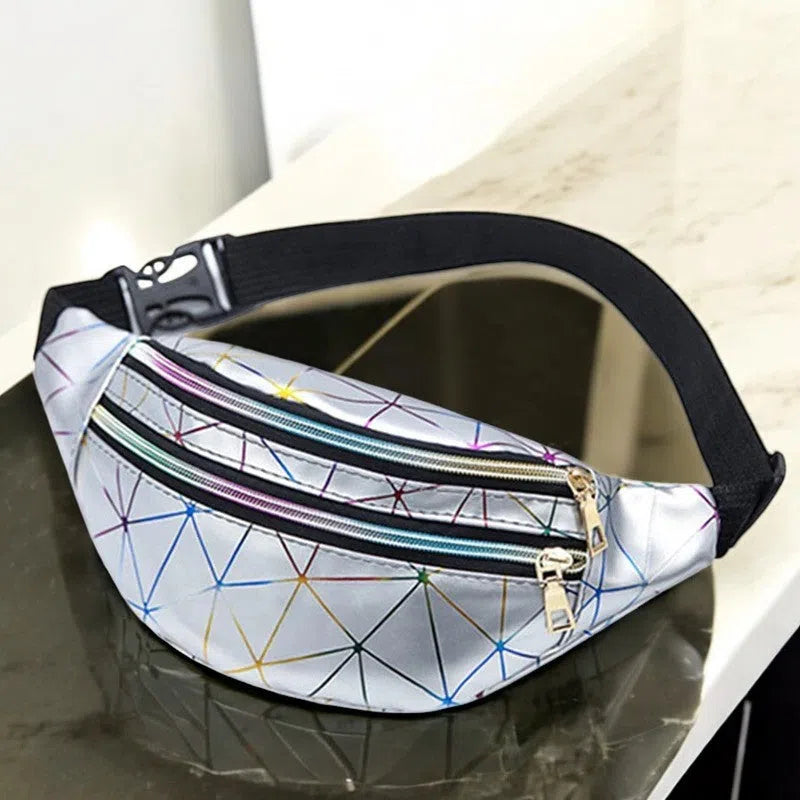 Bolso Riñonera Prismas Neón Plata