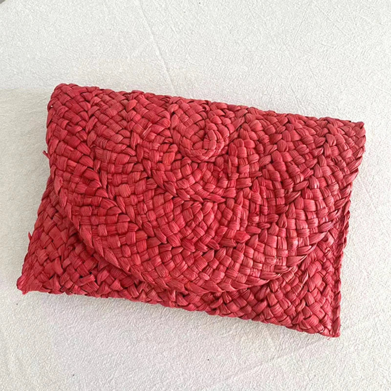 Bolso Rojo de Paja Natural Tejido para Verano
