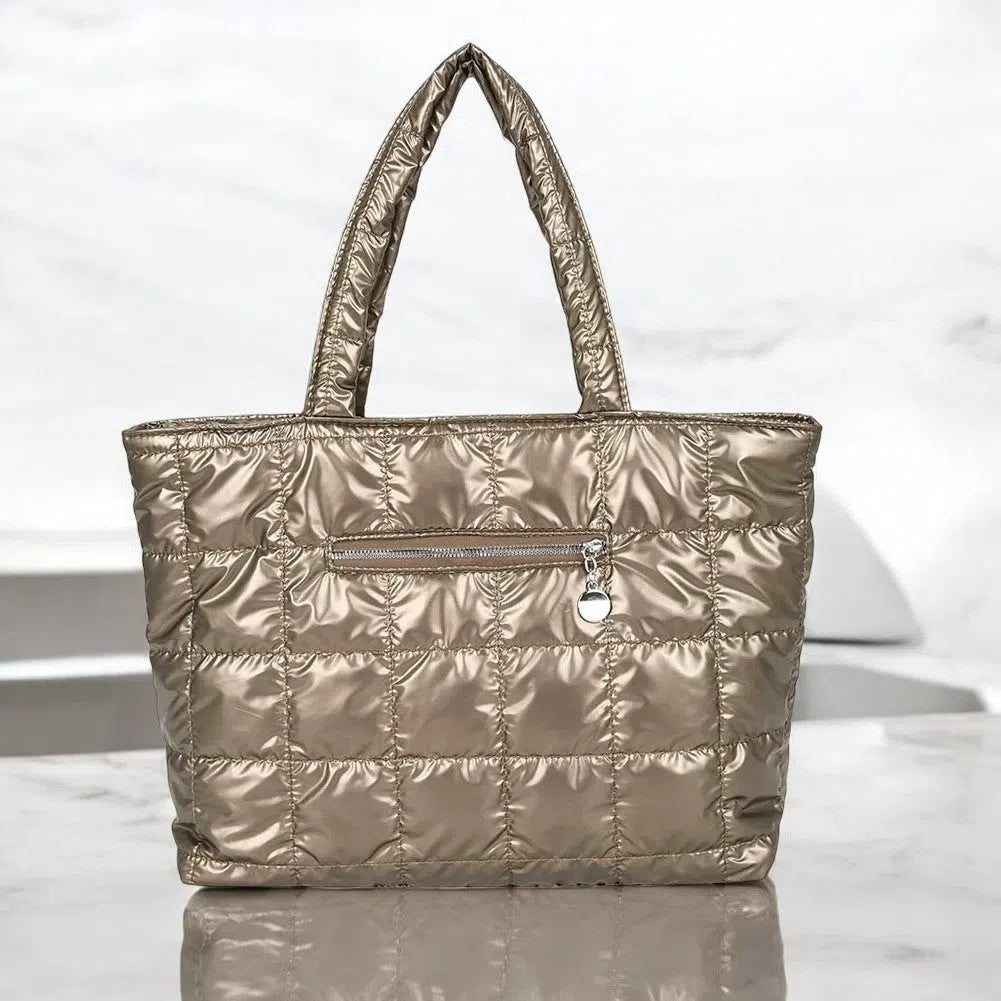 Bolso Shopper Acolchado Metalizado Plata y Oro