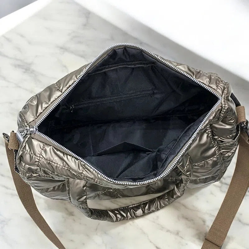 Bolso Shopper Acolchado Nylon Resistente Oro y Plata