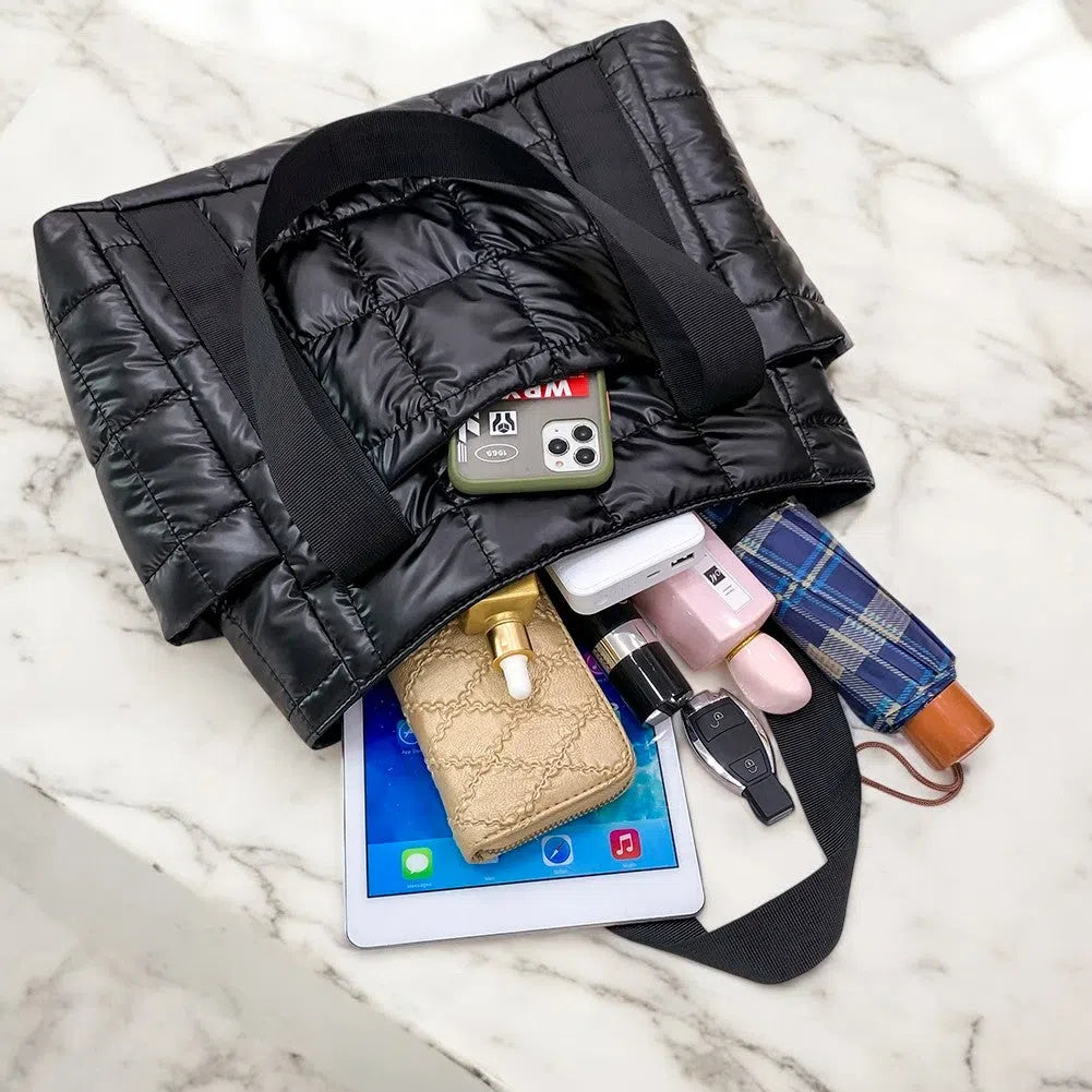 Bolso Shopper Nylon Acolchado Negro