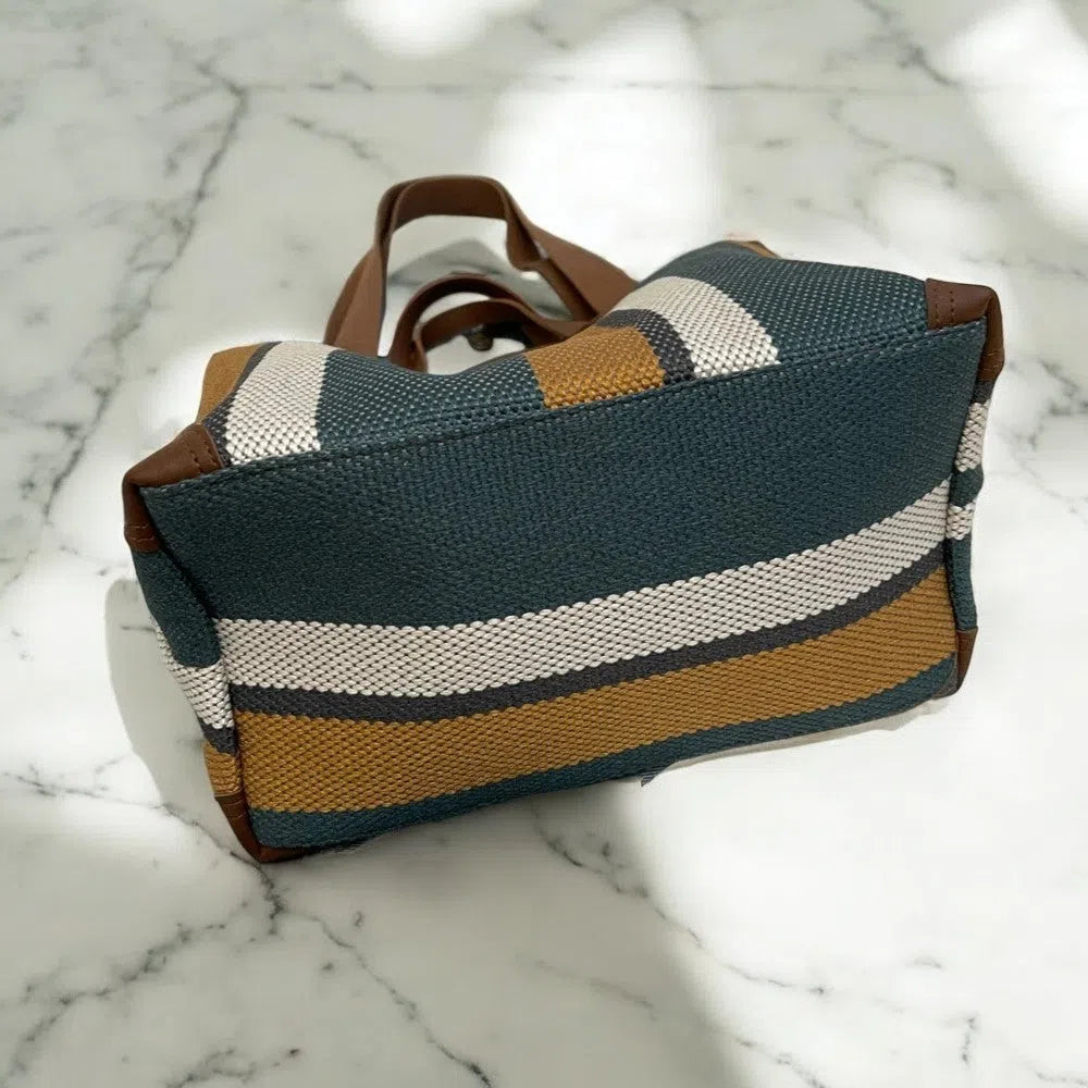 Bolso Shopper Rayas Bucket Tricolor Azul