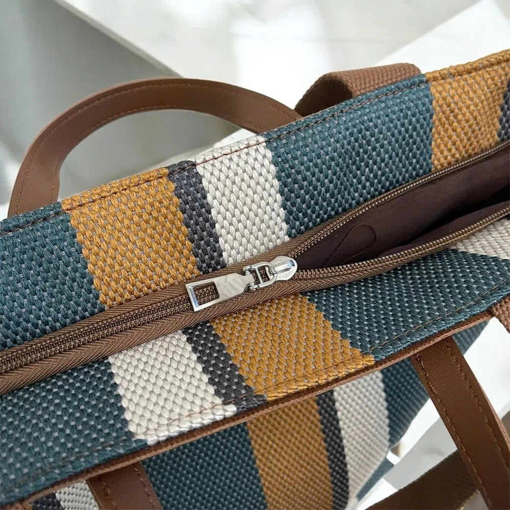 Bolso Shopper Rayas Bucket Tricolor Azul