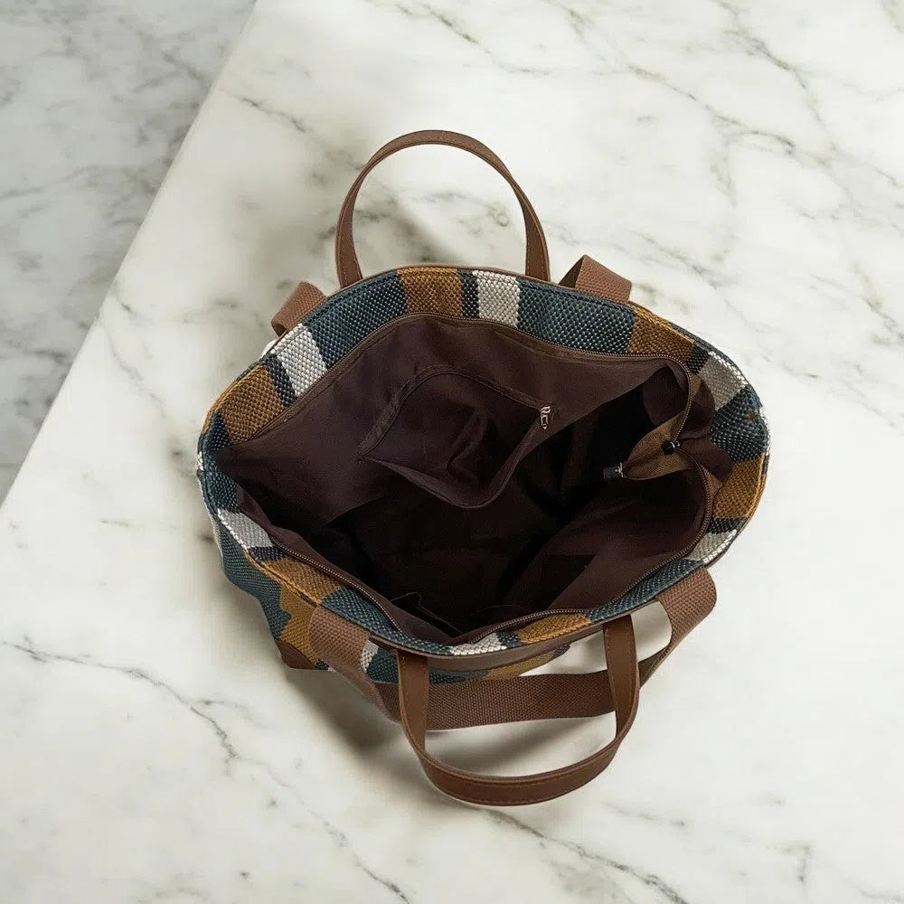 Bolso Shopper Rayas Bucket Tricolor Azul