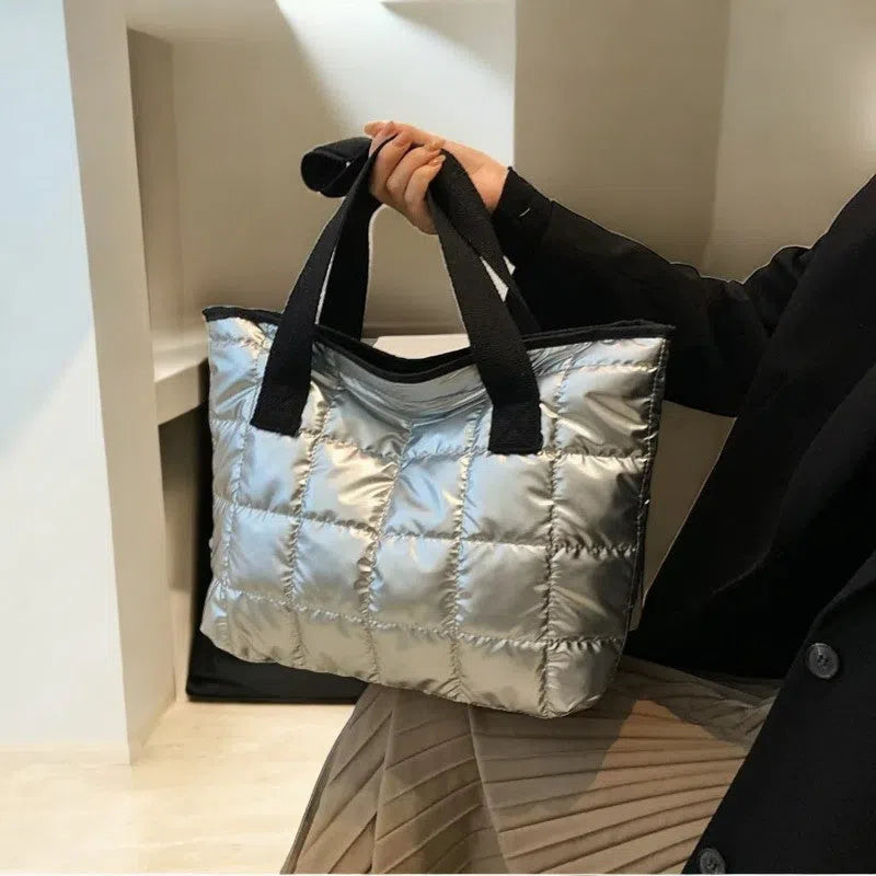 Bolso Shopper de Nylon Acolchado Metálico