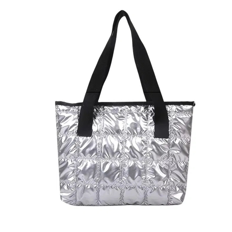 Bolso Shopper de Nylon Acolchado Metálico