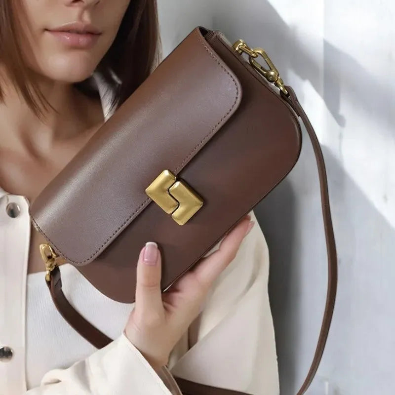 Bolso Tote Bag Crossbody de Cuero Café