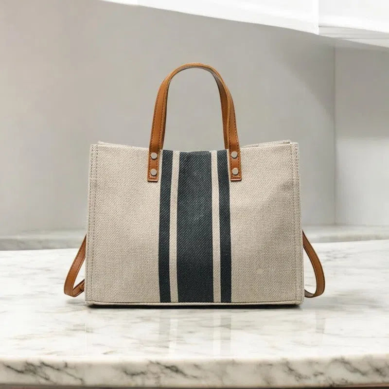 Bolso Tote Bag de Lona con Rayas Elegante