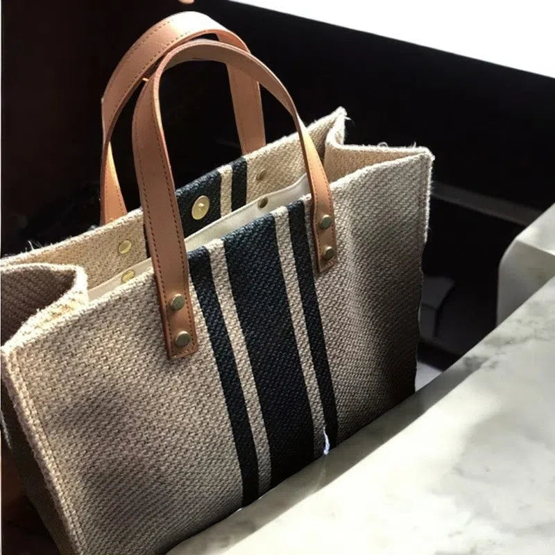 Bolso Tote Bag de Lona con Rayas Elegante
