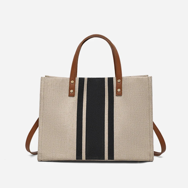 Bolso Tote Bag de Lona con Rayas Elegante